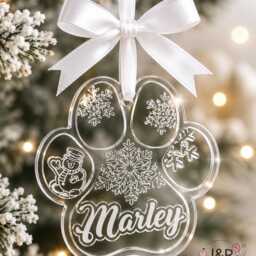 Personalised Dog Memorial Christmas Bauble, Custom Pet Paw Print Ornament, Acrylic Tree Decoration, Loss Gift - thumbnail 2