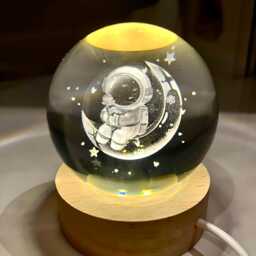 3D Astronaut Moon With Rose Crystal Ball Light 6cm Glass Lamp Night Bedroom Space Astronomy Planets Display Indoor Home Decoration - thumbnail 3