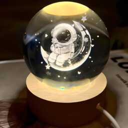 3D Astronaut Moon With Rose Crystal Ball Light 6cm Glass Lamp Night Bedroom Space Astronomy Planets Display Indoor Home Decoration - thumbnail 2