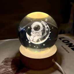 3D Astronaut Moon With Rose Crystal Ball Light 6cm Glass Lamp Night Bedroom Space Astronomy Planets Display Indoor Home Decoration - thumbnail 1
