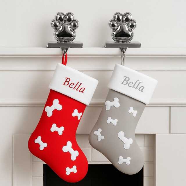 Silver Stocking Holder Dog Paw Hangers Christmas For Fireplace Weighted Chrome Hook Metal Decoration Kids Pet Cat - image 1