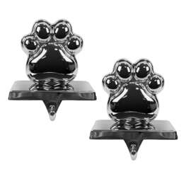 Silver Stocking Holder Dog Paw Hangers Christmas For Fireplace Weighted Chrome Hook Metal Decoration Kids Pet Cat - thumbnail 2