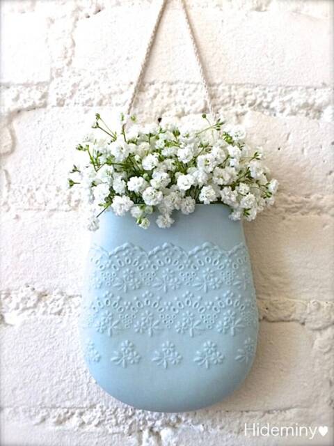 Blue Porcelain Flower Lace Hanging Wall Pocket, Ceramic Vase, Pottery Decor, Living With Flowers Everyday - image 1