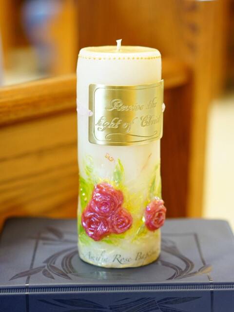 Custom Rose Baptism Candle, Baby Christening Ceremony Beeswax Candle - image 1