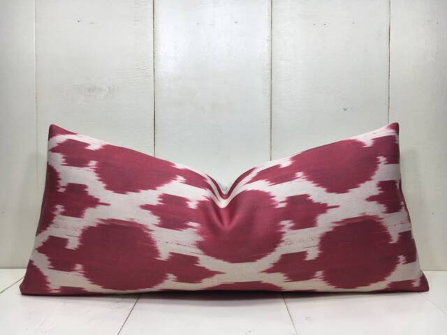 Silk Ikat Lumbar Pillow Cover 10x24, Handwoven Decorative Cushion - image 1