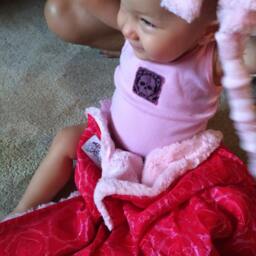"Baby Girl Blanket Red & Pink Sacred Heart Brocade ""Eva Jane" - thumbnail 4