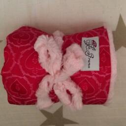 "Baby Girl Blanket Red & Pink Sacred Heart Brocade ""Eva Jane" - thumbnail 2