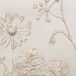 Tile Wild Flowers Mix Cast. Botanical Decorative Unique Plaster Wall Art Frame Wood Concrete Impression Eco Friendly - thumbnail 3