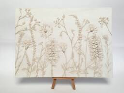 Tile Wild Flowers Mix Cast. Botanical Decorative Unique Plaster Wall Art Frame Wood Concrete Impression Eco Friendly