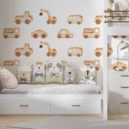 Wooden Cars & Trucks Wall Decals - Nursery Decor, Watercolor Art Stickers - thumbnail 2