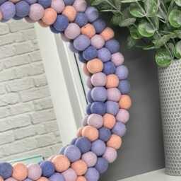 Medium Circular Hanging Pom Pom Mirror, Pastel Purple, Lilac, Pale Pink, Rainbow Poms, Playroom, Nursery Decor - thumbnail 2