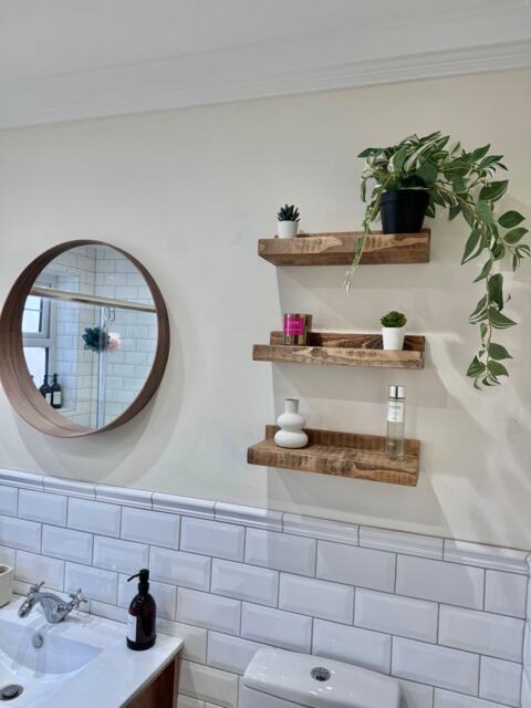 Rustic Wooden Shelves Set Of 3 Chunky 15cm Depth - image 1
