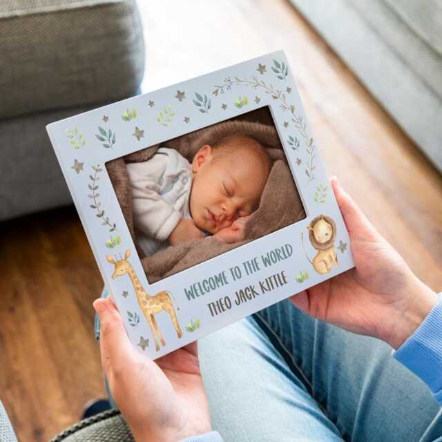 Pastel Photo Frame, New Baby Gift, Welcome To The World Personalised Picture Christening 1st Birthday Gift Jungle Nursery Uv805 - image 1