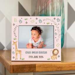 Pastel Photo Frame, New Baby Gift, Welcome To The World Personalised Picture Christening 1st Birthday Gift Jungle Nursery Uv805 - thumbnail 4