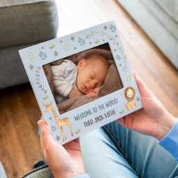 Pastel Photo Frame, New Baby Gift, Welcome To The World Personalised Picture Christening 1st Birthday Gift Jungle Nursery Uv805