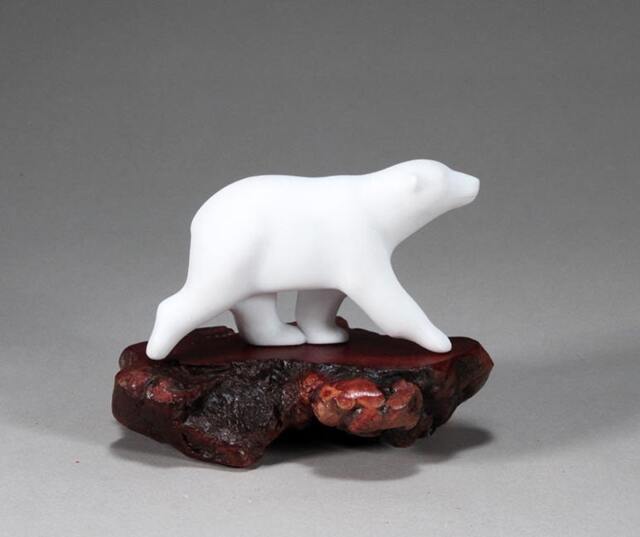 Polar Bear Cub On Burlwood Slab By John Perry - image 1