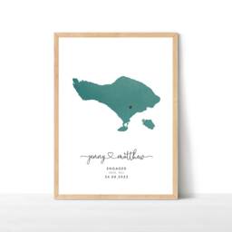 Any Place Engagement Map Print, Destination Travel Map, Personalised Gift, Watercolour Wedding Bali Print - thumbnail 1