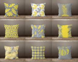 Mustard Grey Cushion Cover-Modern Paint Pillow Case-Geometric Living Room Cover-Flower Case-Gift For Her-Handmade Material - thumbnail 1