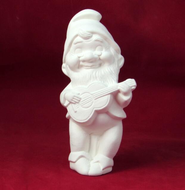 Ready To Ship-Ceramic Ready To Paint Gnome Playing Guitar - 5 3/4 Inches High Bisque, Lawn & Garden, Indoor Or Outdoor - image 1