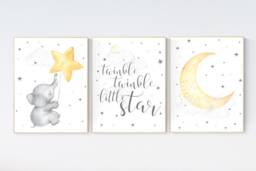 Elephant Nursery Art Print Twinkle Star, Moon, Gender Neutral Decor - thumbnail 1
