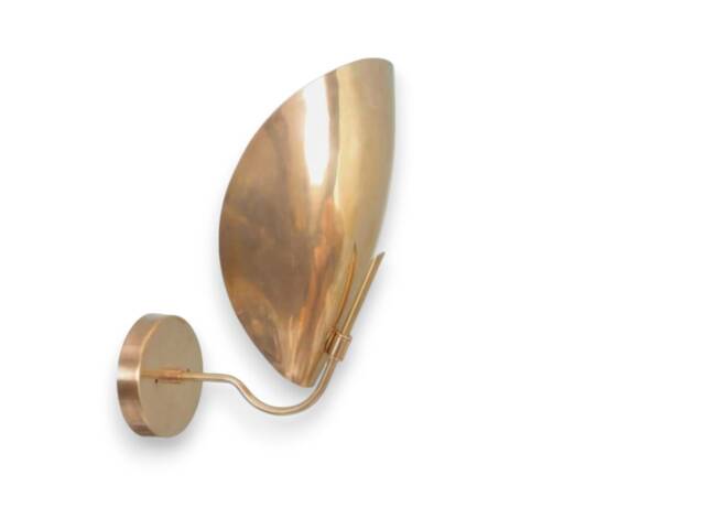 Mid Century Modern Brass Wall Sconce, Handmade Curved Shade Light - image 1