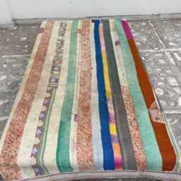 Bohemian Vintage Kantha Quilt Reversible Patchwork Block Print Cotton Throw Blanket - thumbnail 4