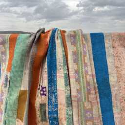 Bohemian Vintage Kantha Quilt Reversible Patchwork Block Print Cotton Throw Blanket - thumbnail 3
