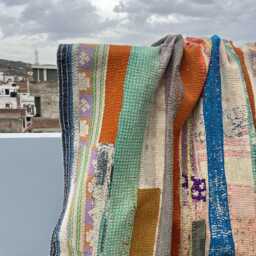 Bohemian Vintage Kantha Quilt Reversible Patchwork Block Print Cotton Throw Blanket - thumbnail 2