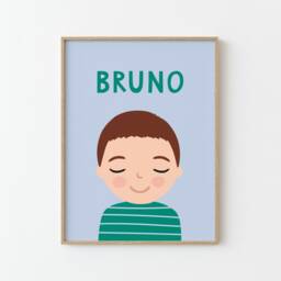 Personalized Portrait Boy With Brown Hair - Blue Green Illustration Poster For Kids Wall Decor Children's Room Nursery - thumbnail 3