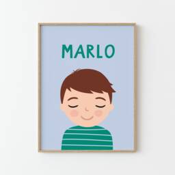 Personalized Portrait Boy With Brown Hair - Blue Green Illustration Poster For Kids Wall Decor Children's Room Nursery - thumbnail 1