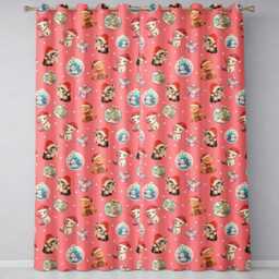 Cute Christmas Cat Teddy Bear Baubles On Coral Pink Background Seamless Pattern Readymade Eyelet Ring Top Thermal 100% Blackout Curtains - thumbnail 2