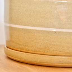 Handmade Stoneware Bonsai Pot Striped Matte Planter With Tray - thumbnail 3