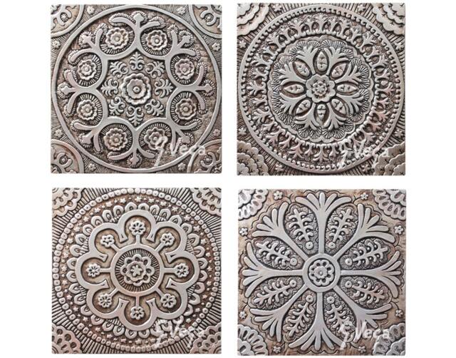 Fine Art Ceramic Tile Installations, Floral Wall Art Tiles, Sculpture, Decorative Tile, Ceramic Art, Mix Suzani 30cm Aged Silver - image 1