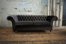 Unique British Handmade Velvet 3 Seater Chesterfield Sofa - Reflex Cushion Seat Charcoal - thumbnail 1