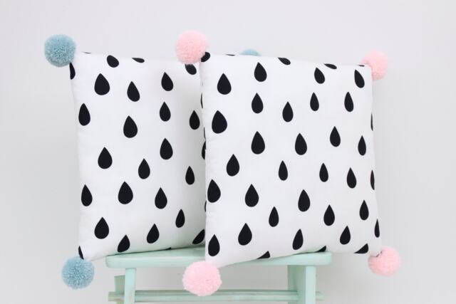 Pom Pillow, Monochrome Scandinavian Cushion With Poms, Black & White Nordic Minimalist Pillow - image 1