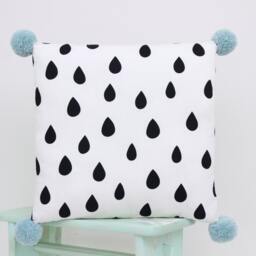 Pom Pillow, Monochrome Scandinavian Cushion With Poms, Black & White Nordic Minimalist Pillow - thumbnail 2