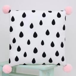 Pom Pillow, Monochrome Scandinavian Cushion With Poms, Black & White Nordic Minimalist Pillow - thumbnail 3