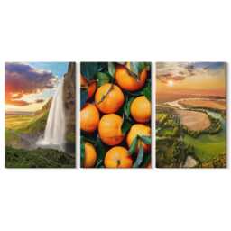 Canvas Art Set Of 3 - Waterfall Mountain Oranges Italian Landscape With Sunset, Orange Wall Large, Landscapes Decor - thumbnail 3