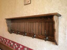 Solid Oak Coat Rack With Antique Brass Hooks Country Wall Shelf