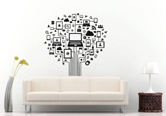 Computer Laptop Pc Tablet Internet Cloud Network Online Tree Social Wall Sticker Decal Vinyl Mural Decor Art L2281 - image 1