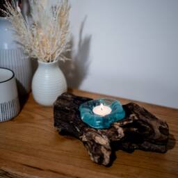 Driftwood Melted Glass Tealight Holders Molten Wooden Decor Rustic Recycled Eco Friendly Reclaimed Wood Farmhouse - thumbnail 3