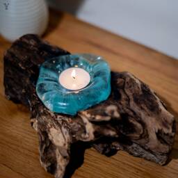 Driftwood Melted Glass Tealight Holders Molten Wooden Decor Rustic Recycled Eco Friendly Reclaimed Wood Farmhouse - thumbnail 4