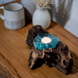 Driftwood Melted Glass Tealight Holders Molten Wooden Decor Rustic Recycled Eco Friendly Reclaimed Wood Farmhouse - thumbnail 2