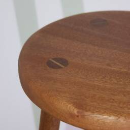 Round Sapele Mahogany Side Table With Shelf, Visible Wedge Tenon Joints - thumbnail 2