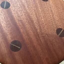 Round Sapele Mahogany Side Table With Shelf, Visible Wedge Tenon Joints - thumbnail 3