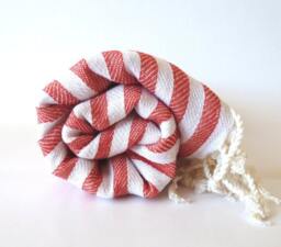 Set Of 4 Turkish Cotton Towels Striped Peshtemal Bath & Beach Towels, Green, Red, Light Brown, Purple - thumbnail 3