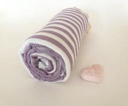 Set Of 4 Turkish Cotton Towels Striped Peshtemal Bath & Beach Towels, Green, Red, Light Brown, Purple - thumbnail 2