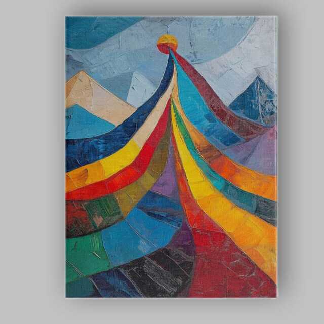 Abstract Rainbow Mountain Peak Geometric Landscape Painting Canvas Wall Art Print Decor Picture Ready To Hang - image 1