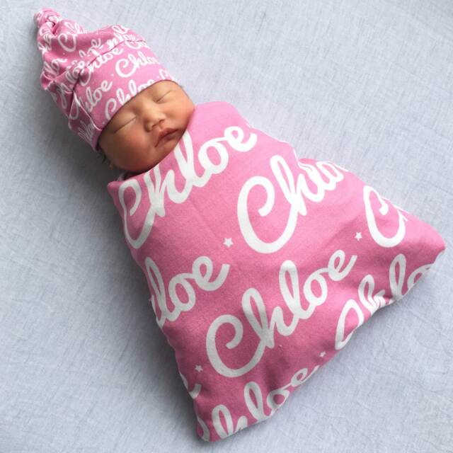 Personalized Baby Swaddle & Hat Set Organic Knit Blanket - image 1