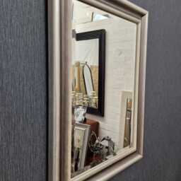 Mordern Curved Desing Frame Wall Mirror Silver Painted Wood Bevelled Edge Glass Rectangular Home Interior Decor Made in UK - thumbnail 4